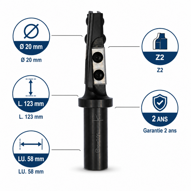 Leman Porte-Outils Calibrer CNC Queue 20 mm LU 58 mm, Leman Kobleo