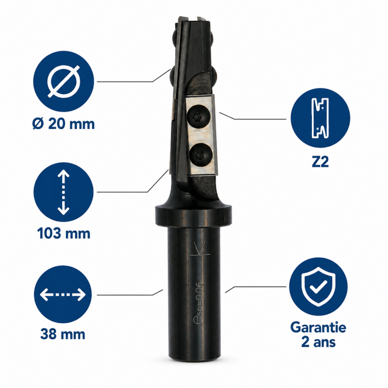 Leman Porte-Outils Calibrer CNC Queue 20 mm LU 38 mm, Leman Kobleo