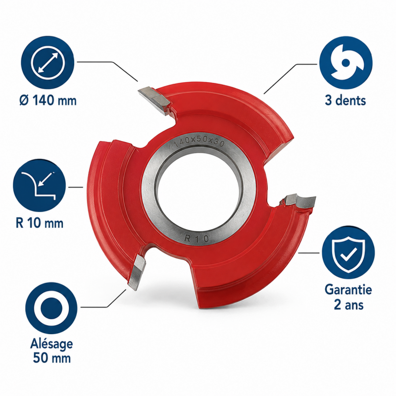 Leman Fraise Quart de Rond HSS R. 10 mm Toupie, Leman Kobleo