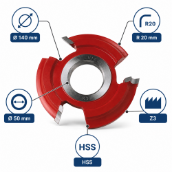 Leman Fraise Quart de Rond HSS R. 20 mm Toupie, Leman Kobleo