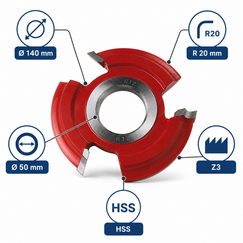 Leman Fraise Quart de Rond HSS R. 20 mm Toupie, Leman Kobleo