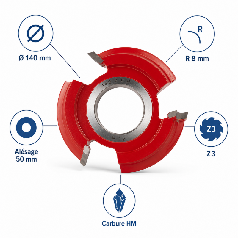Leman Fraise Quart de Rond Carbure HM R. 8 mm Toupie, Leman Kobleo