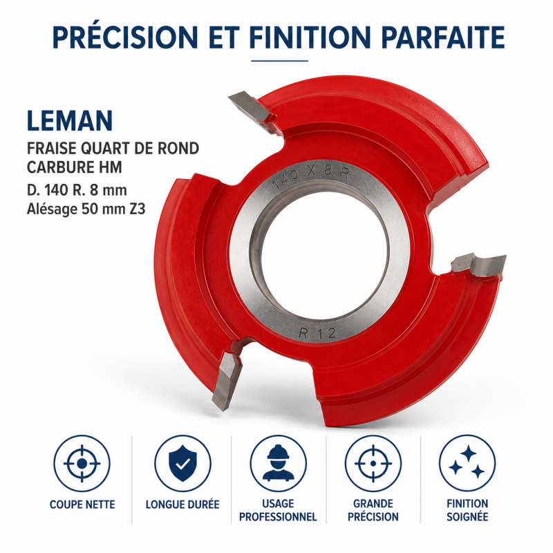 Leman Fraise Quart de Rond Carbure HM R. 8 mm Toupie, Leman Kobleo