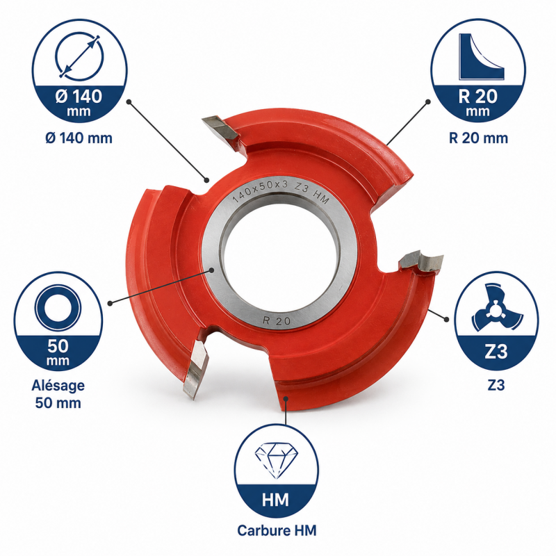 Leman Fraise Quart de Rond Carbure HM R. 20 mm Toupie, Leman Kobleo