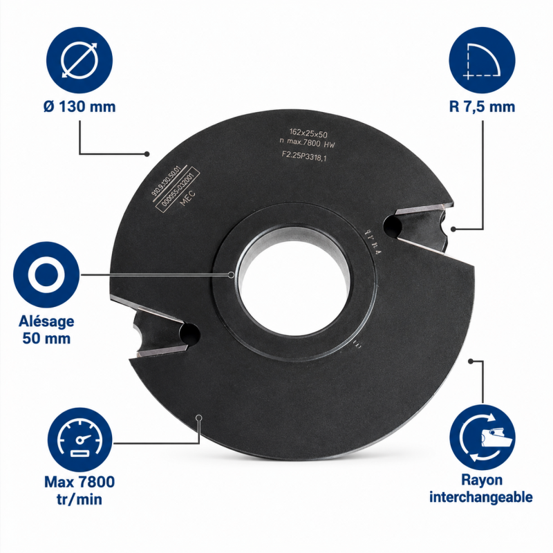 Leman Porte-Outils Quart de Rond R. 7.5 mm Plaquettes, Leman Kobleo