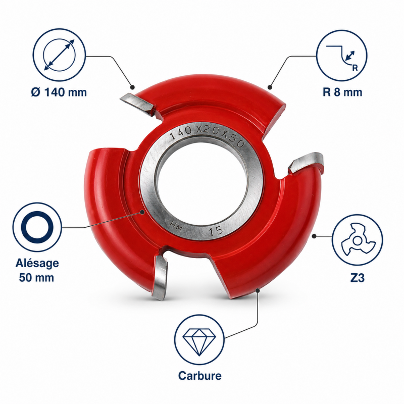 Fraise Conge Carbure D. 140 mm R. 8 mm Pro, Leman