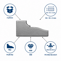 Leman 2 Plaquettes Profil N2 50x16x2 mm LEMAN Kobleo