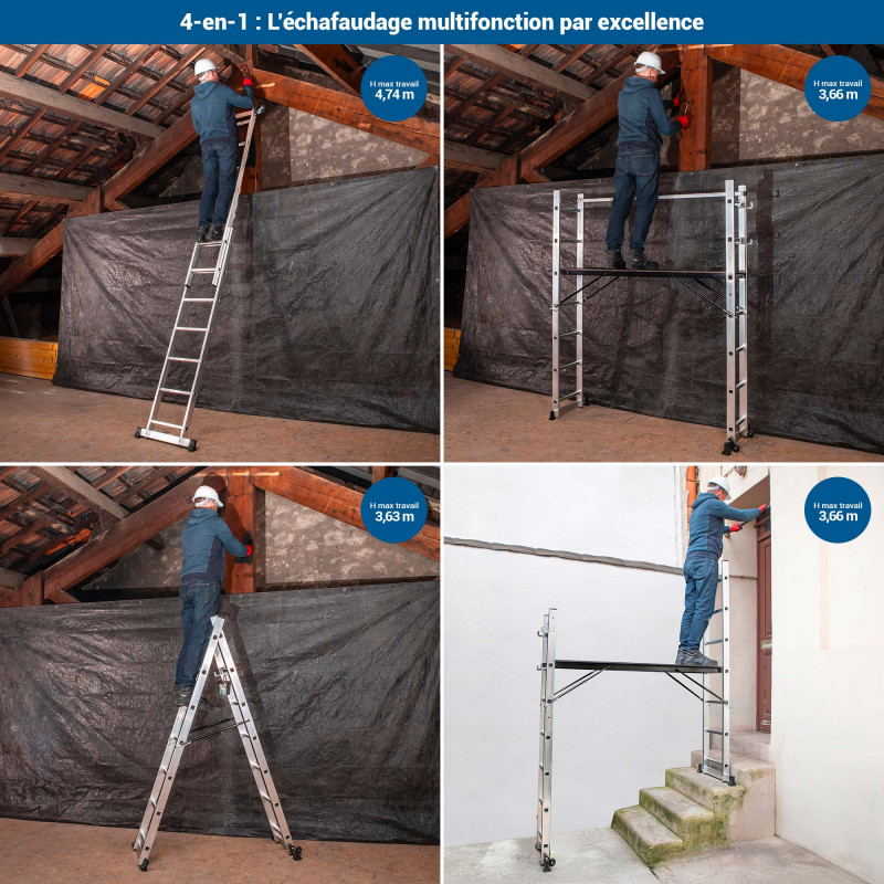 Hoström Echafaudage roulant SCAFFOLDAX2X7, H max Travail 4,74m, Hostrom Kobleo