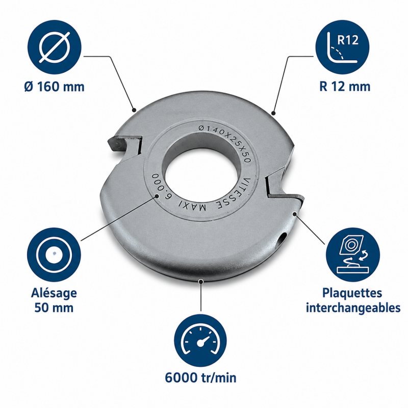 Leman Porte-Outils Conge Plaquettes D. 160 mm R. 12 mm, Leman Kobleo