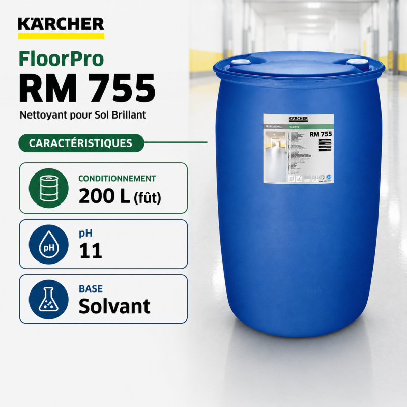 Karcher Nettoyant pour Sol Brillant FloorPro RM 755 Bidon 200 L, Karcher Kobleo