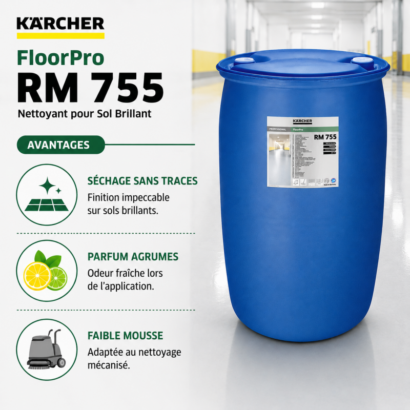 Karcher Nettoyant pour Sol Brillant FloorPro RM 755 Bidon 200 L, Karcher Kobleo