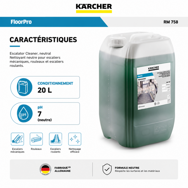 Karcher Nettoyant pour Escalators FloorPro RM 758 Bidon de 20 L, Karcher Kobleo