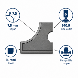 Plaquette HM Quart de Rond R. 7.5 mm Pro, Leman