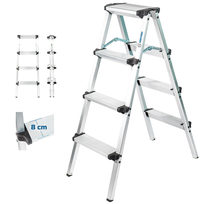 Hoström Escabeau en alu 4 marches Homilix4, pliable, H max travail 2,59m Kobleo