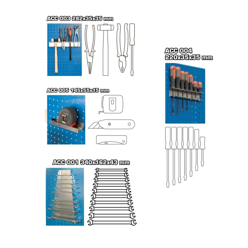 Simon Rack Pack de 4 accessoires pour panneau d'atelier ACC010 Simon Rack Kobleo
