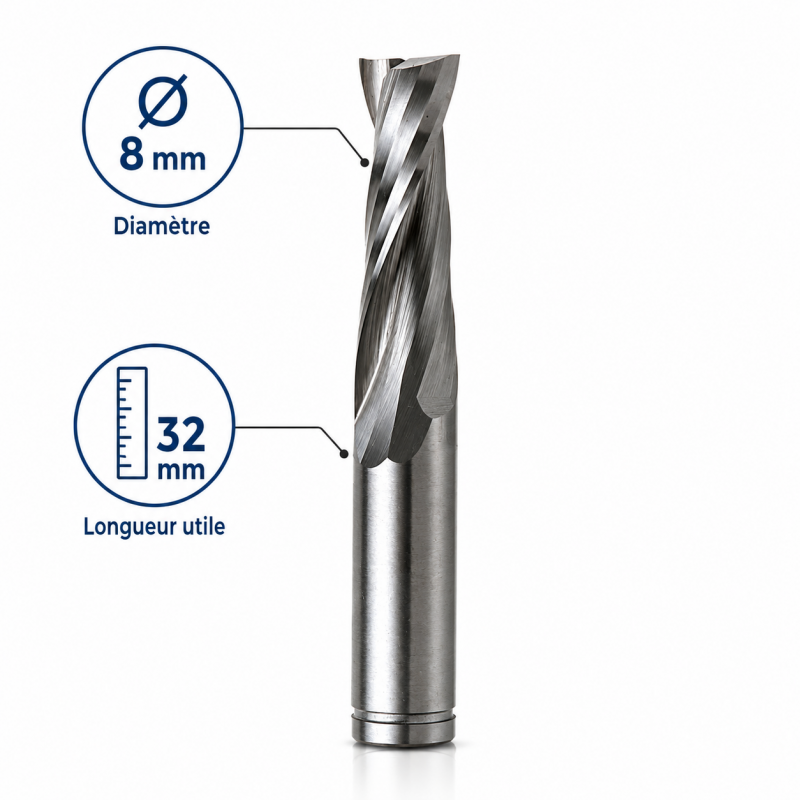 Leman Fraise Defonceuse Carbure D. 8 mm LU. 32 mm, Leman Kobleo