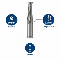 Leman Fraise Defonceuse Carbure D. 10 mm LU. 32 mm, Leman Kobleo