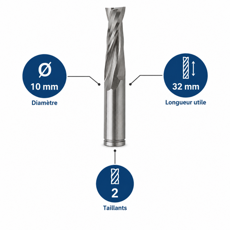 Leman Fraise Defonceuse Carbure D. 10 mm LU. 32 mm, Leman Kobleo