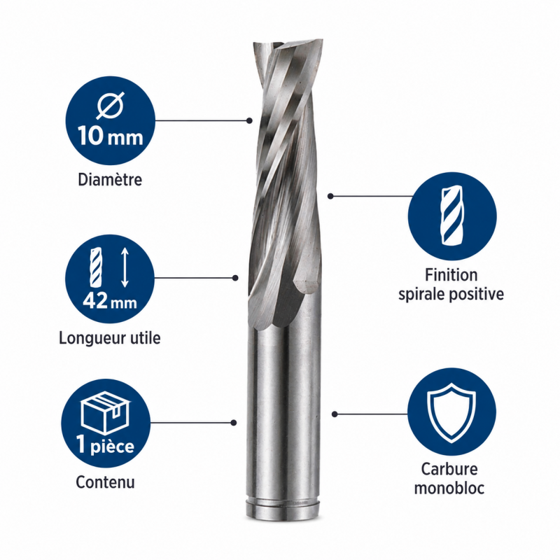 Leman Fraise Defonceuse Carbure D. 10 mm LU. 42 mm, Leman Kobleo