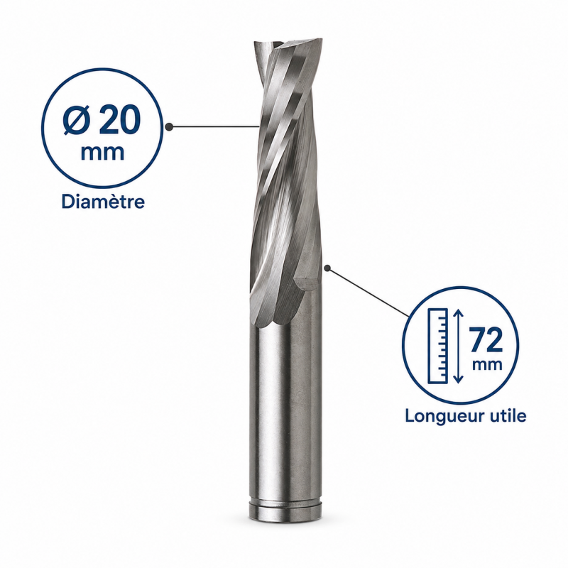 Leman Fraise Defonceuse Carbure D. 20 mm LU. 72 mm, Leman Kobleo