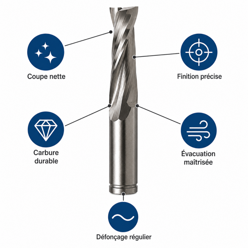 Leman Fraise Defonceuse Carbure D. 8 mm LU. 22 mm, Leman Kobleo