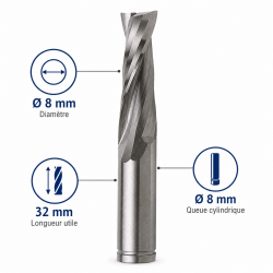 Leman Fraise Defonceuse Carbure D. 8 mm LU. 32 mm, Leman Kobleo