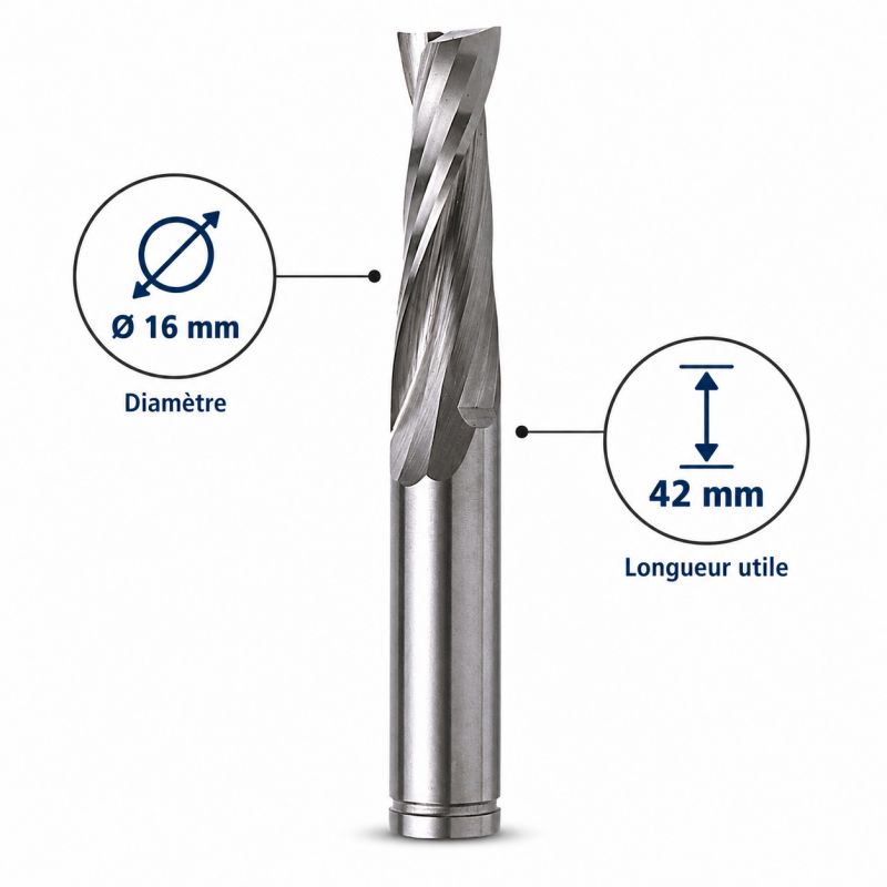Leman Fraise Defonceuse Carbure D. 16 mm LU. 42 mm, Leman Kobleo
