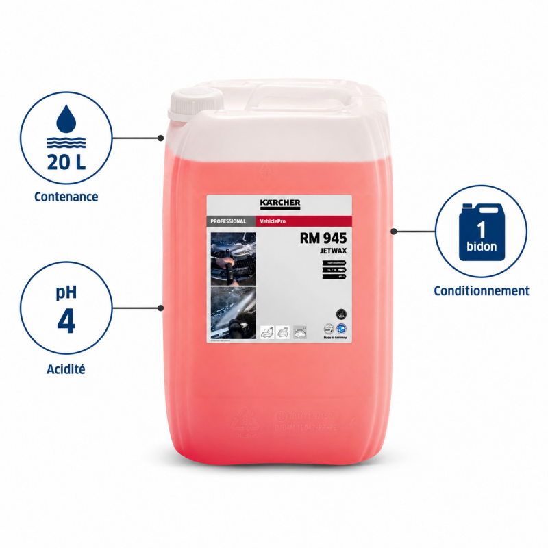 Karcher Cire de Sechage VehiclePro Jet Wax RM 945, Bidon de 20 L, Karcher Kobleo