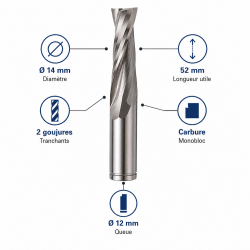 Leman Fraise Defonceuse Carbure D. 14 mm LU. 52 mm, Leman Kobleo