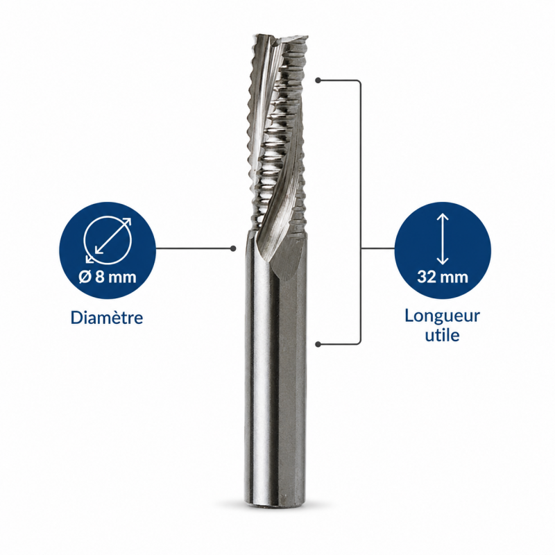 Leman Fraise Defonceuse Carbure D. 8 mm LU. 32 mm, Leman Kobleo