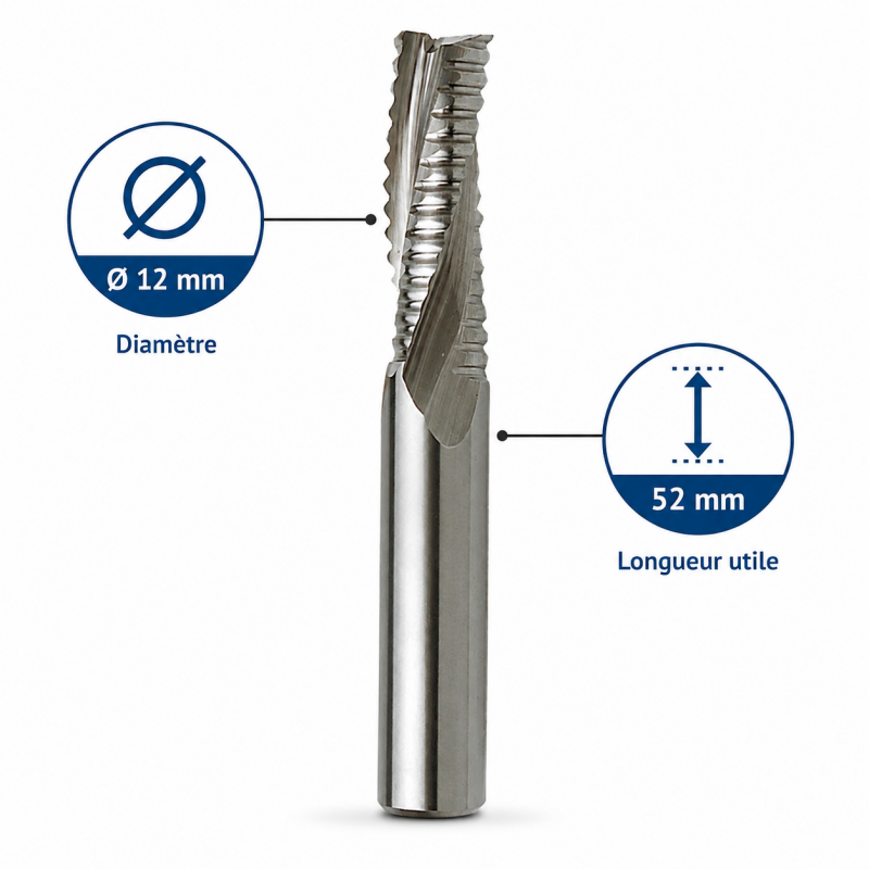 Leman Fraise Defonceuse Carbure D. 12 mm LU. 52 mm, Leman Kobleo