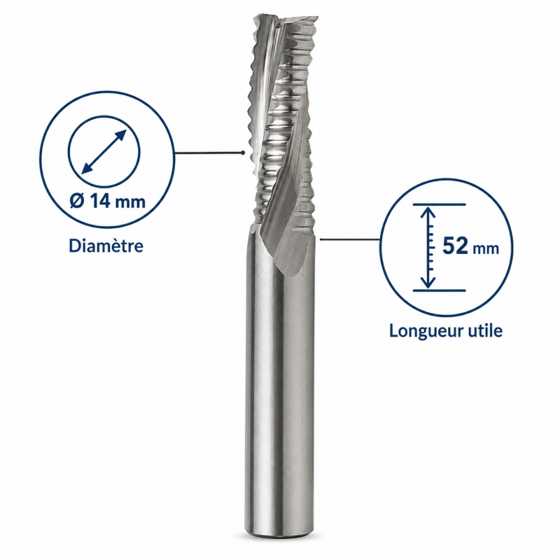 Leman Fraise Defonceuse Carbure D. 14 mm LU. 52 mm, Leman Kobleo