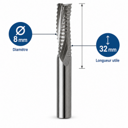 Leman Fraise Defonceuse Carbure D. 8 mm LU. 32 mm, Leman Kobleo