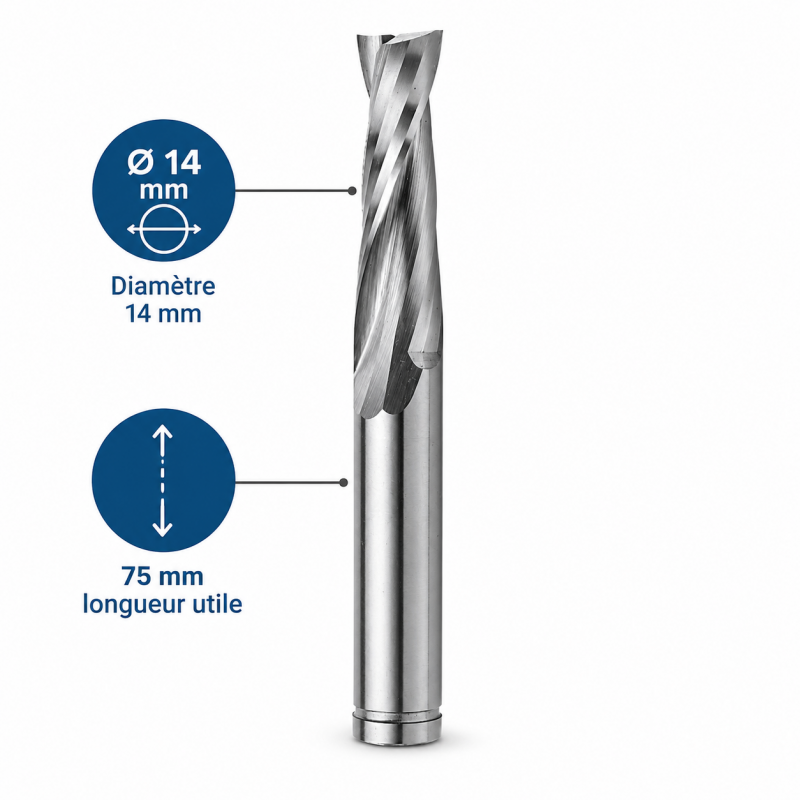Leman Fraise Defonceuse Carbure D. 14 mm LU. 75 mm, Leman Kobleo