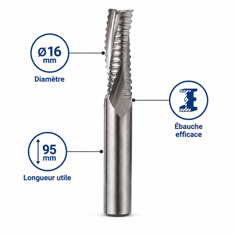 Leman Fraise Defonceuse Carbure D. 16 mm LU. 95 mm, Leman Kobleo