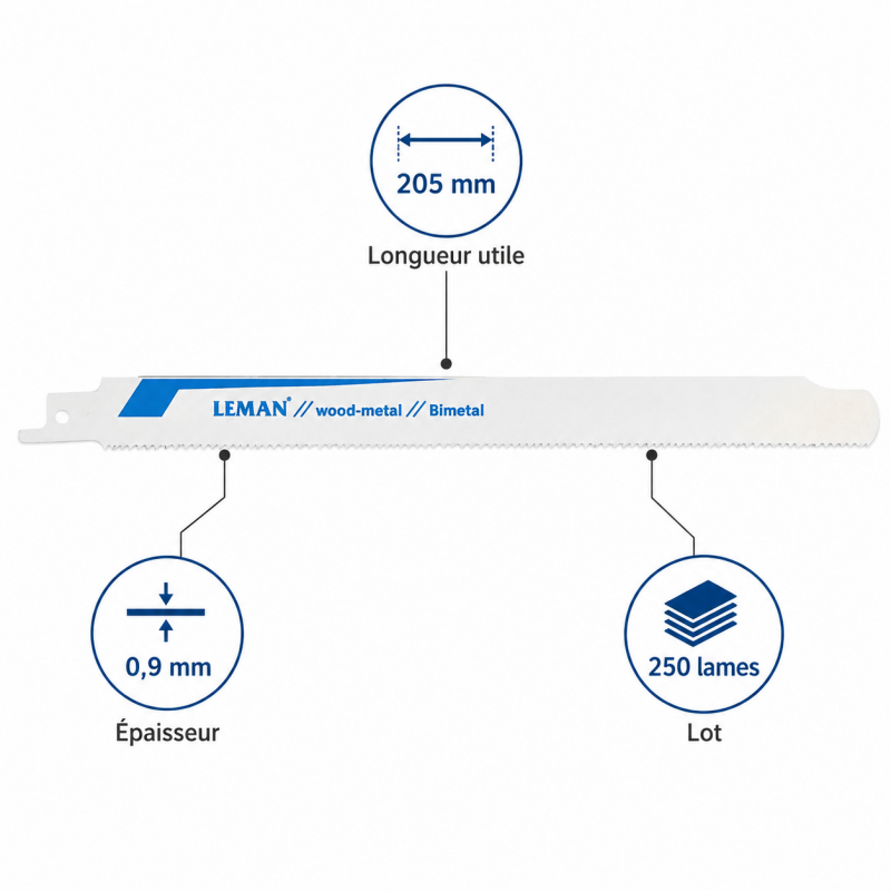 Boîte de 250 Lames Scie Sabre VARIO 205mm LEMAN