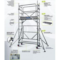 Duarib Echafaudage roulant en Aluminium Haut. travail 4,10m Docker Mini Kobleo