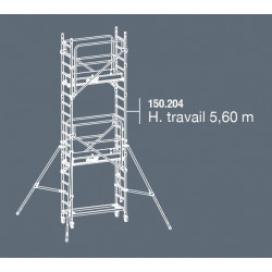 Duarib Echafaudage roulant en Aluminium Haut. travail 5,60m Docker Mini Kobleo