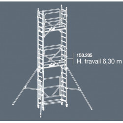 Duarib Echafaudage roulant en Aluminium Haut. travail 6,30m Docker Mini Kobleo