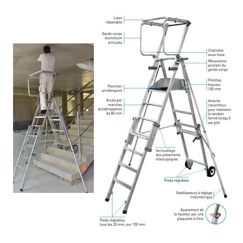 Duarib Plateforme roulante téléscopique Haut Max 372m CU:150 Kg Tandem 7 Plia Kobleo Duarib Plateforme roulante téléscopique Haut Max 372m CU:150 Kg Tandem 7 Plia Kobleo