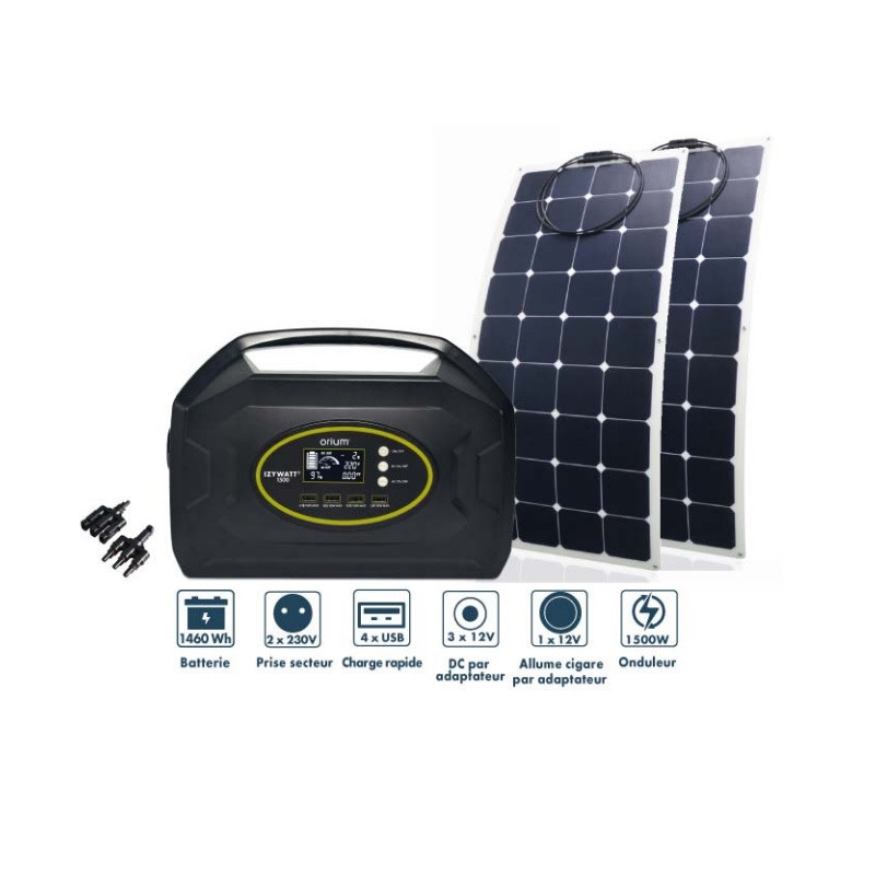 Orium Pack station d'énergie Izywatt 1500 et 2 panneaux solaires souple 120W Kobleo Orium Pack station d'énergie Izywatt 1500 et 2 panneaux solaires souple 120W Kobleo