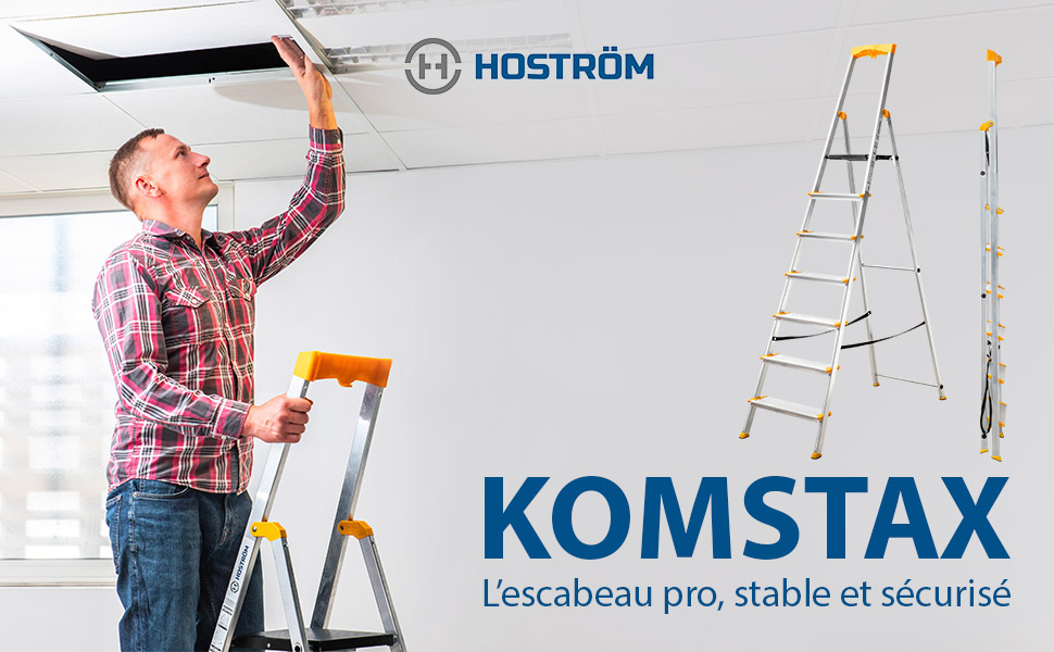 HOSTROM Escabeau 7 marches en aluminium, Escabeau pliable sécurisé, Porte-Outils, Marches extra-large 12cm, Usage Domestique et Pro, Garantie 5 ans