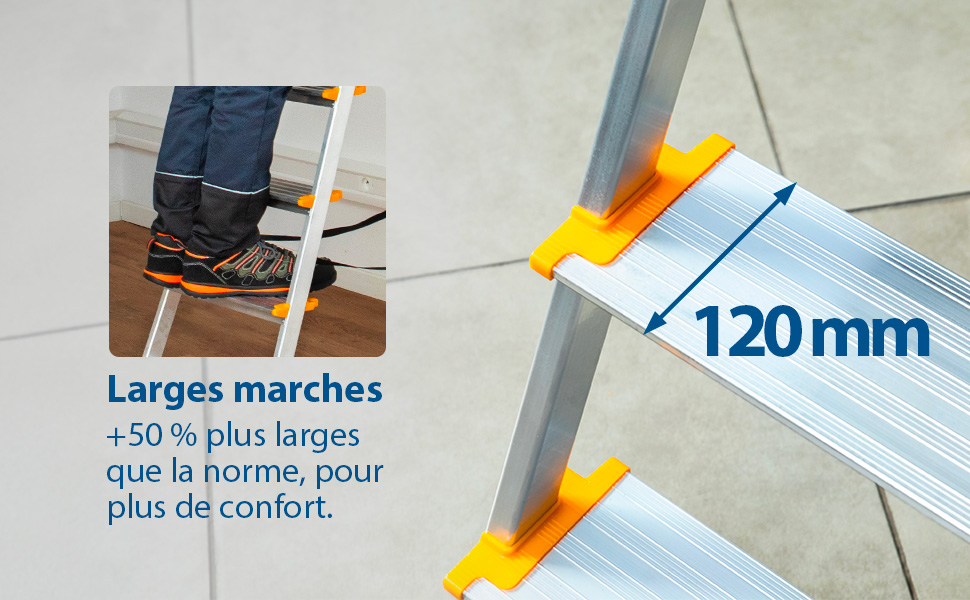 HOSTROM Escabeau 7 marches en aluminium, Escabeau pliable sécurisé, Porte-Outils, Marches extra-large 12cm, Usage Domestique et Pro, Garantie 5 ans