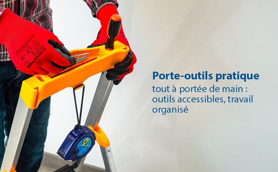 HOSTROM Escabeau 7 marches en aluminium, Escabeau pliable sécurisé, Porte-Outils, Marches extra-large 12cm, Usage Domestique et Pro, Garantie 5 ans
