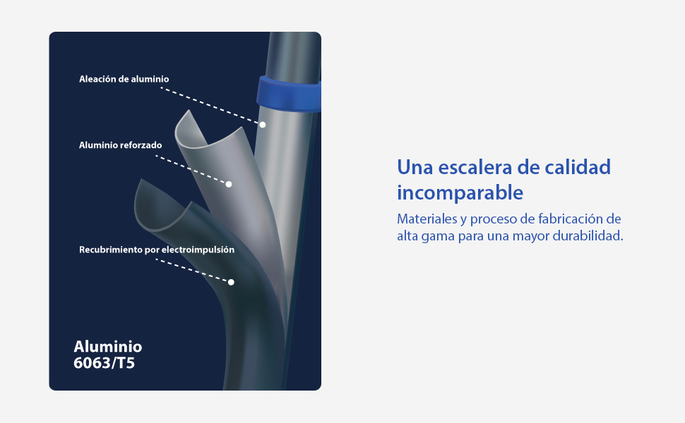 Escalera telescópica articulada de aluminio 5 m (2,5 + 2,5) Stempakt Hostrom, ligera, compacta y plegable, altura de trabajo máxima 5,9m, carga máxima 150 kg, garantía de 5 años.