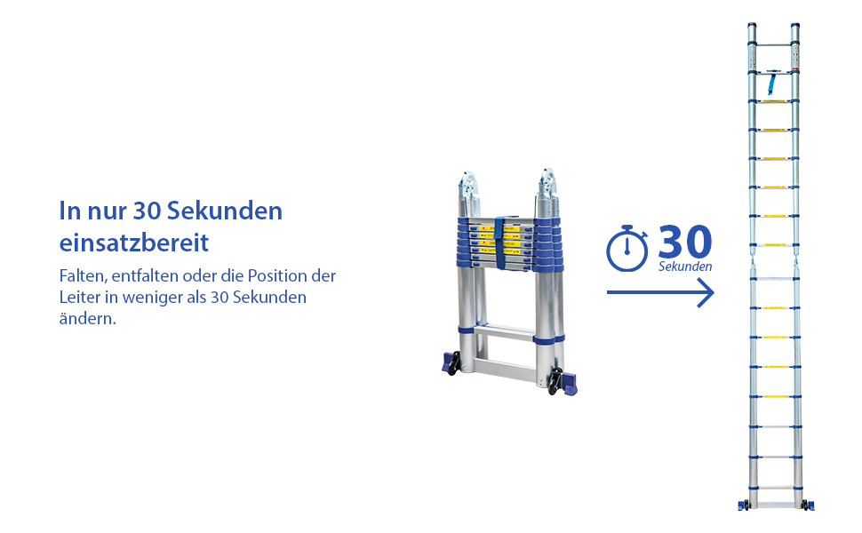 Teleskopische, gelenkige Aluminiumleiter 5 m (2,5 + 2,5) Stempakt Hostrom, leicht, kompakt und faltbar, maximale Arbeitshöhe 5,9m, maximale Belastung 150 kg, 5 Jahre Garantie