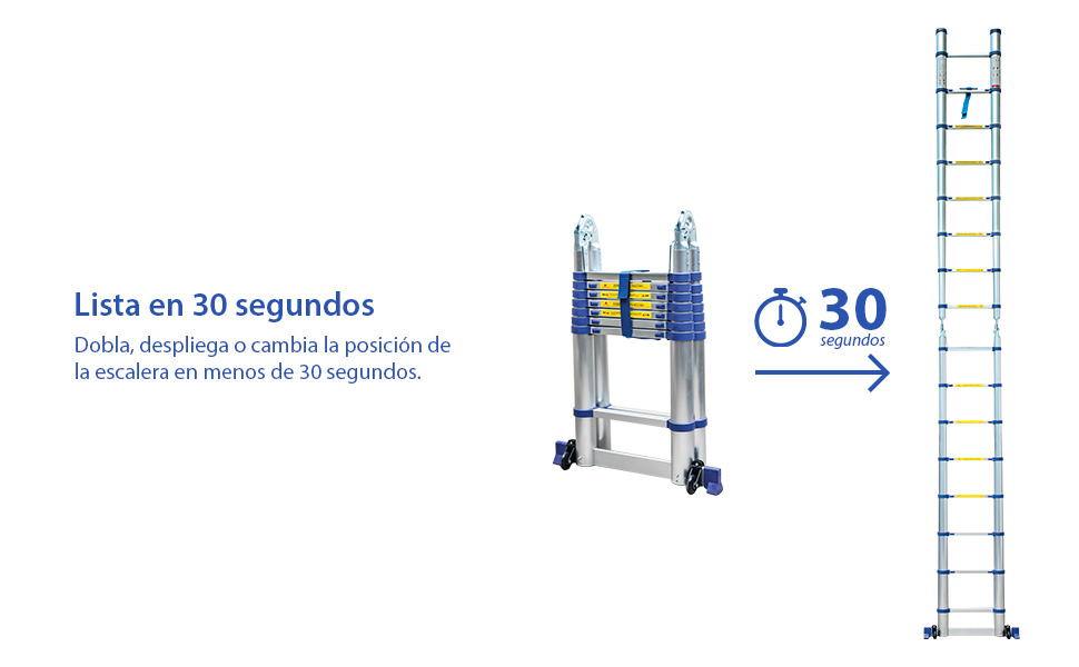 Escalera telescópica articulada de aluminio 5 m (2,5 + 2,5) Stempakt Hostrom, ligera, compacta y plegable, altura de trabajo máxima 5,9m, carga máxima 150 kg, garantía de 5 años.